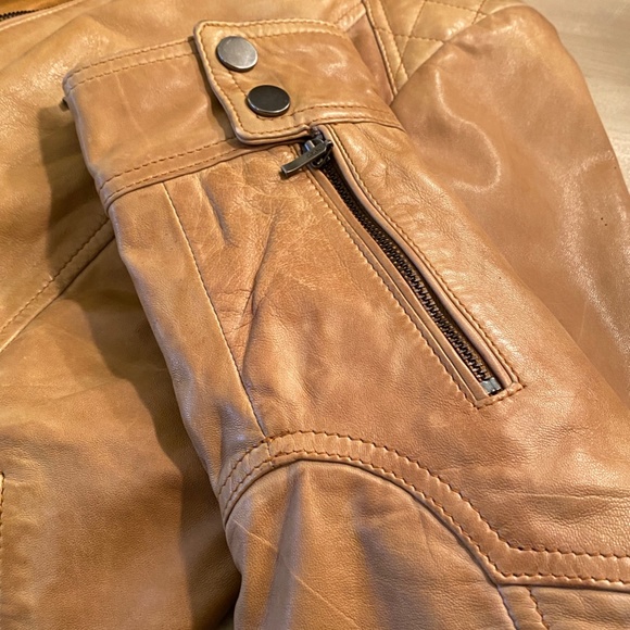 Tan Leather Biker Jacket - Picture 3 of 6